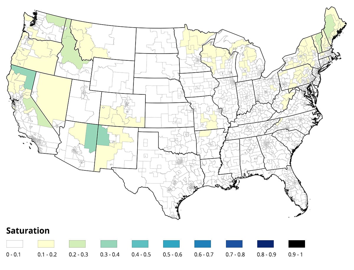 Map of the US showing the saturation of Other as a heating fuel